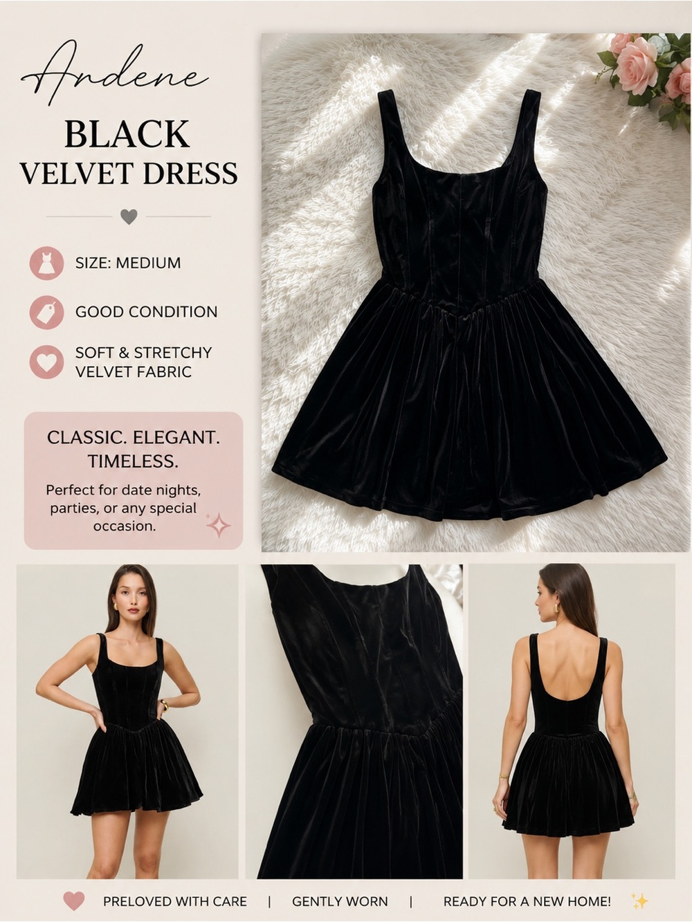 Ardene Black Velvet Mini Dress